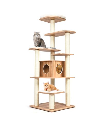 COZITO Cat Tree 7-Layer Wooden Tower with Sisal Posts and Condo