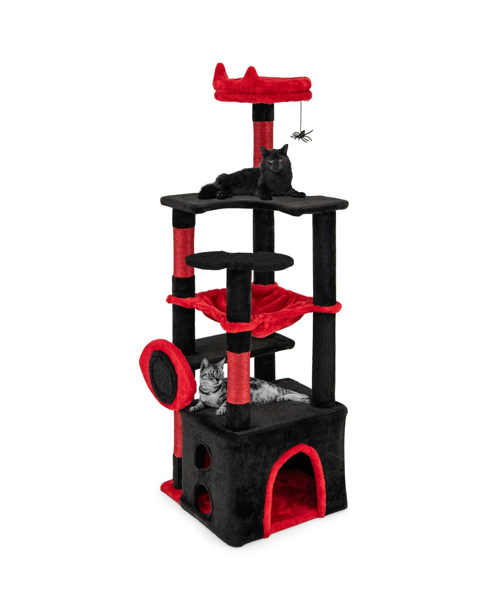 COZITO Cat Tree Gothic with Plush Perch and Spider Dangling Toy