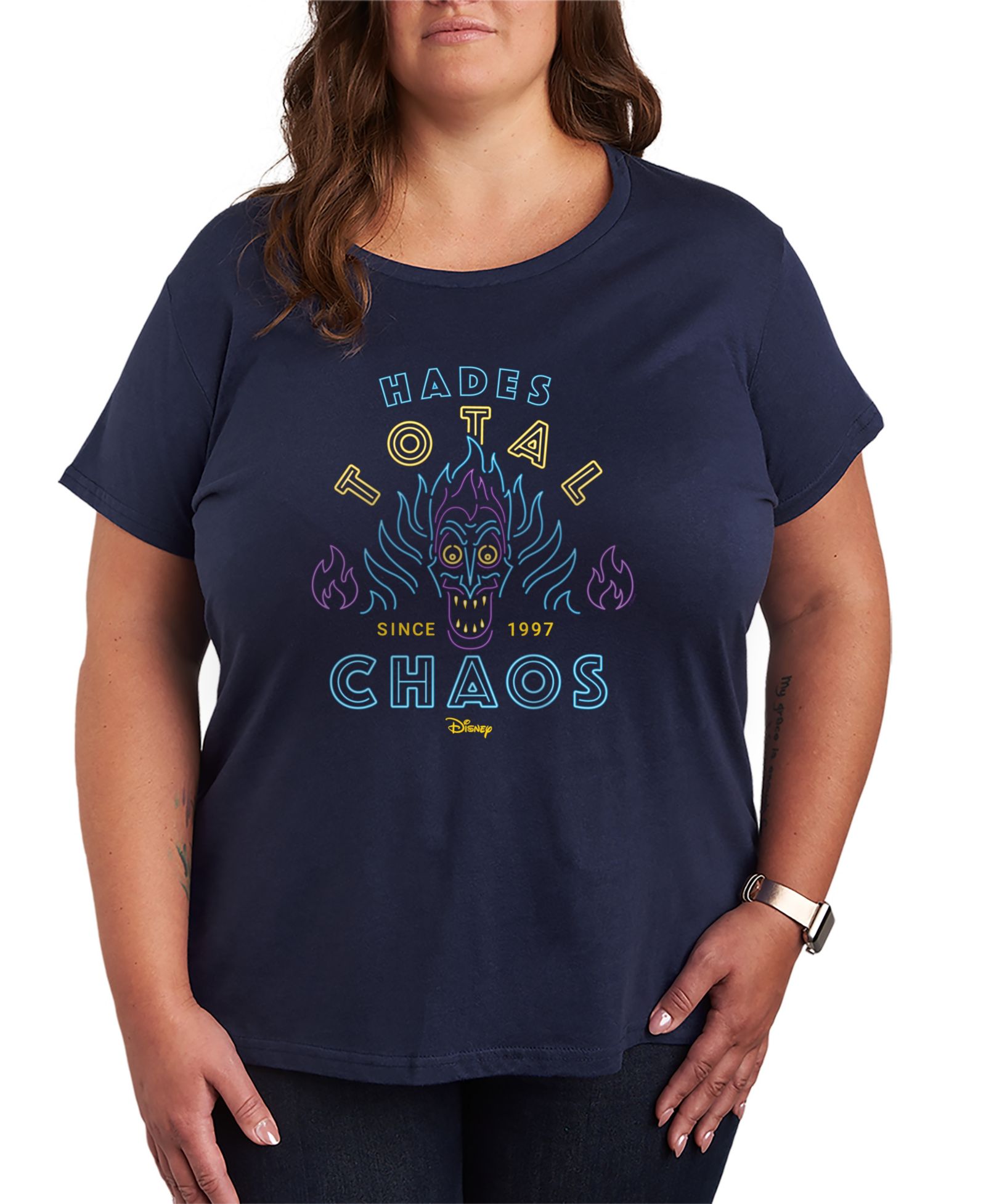 Мужская футболка Hybrid Apparel Plus Size Disney Villains Hades Total Chaos Neon Short-Sleeve Graphic