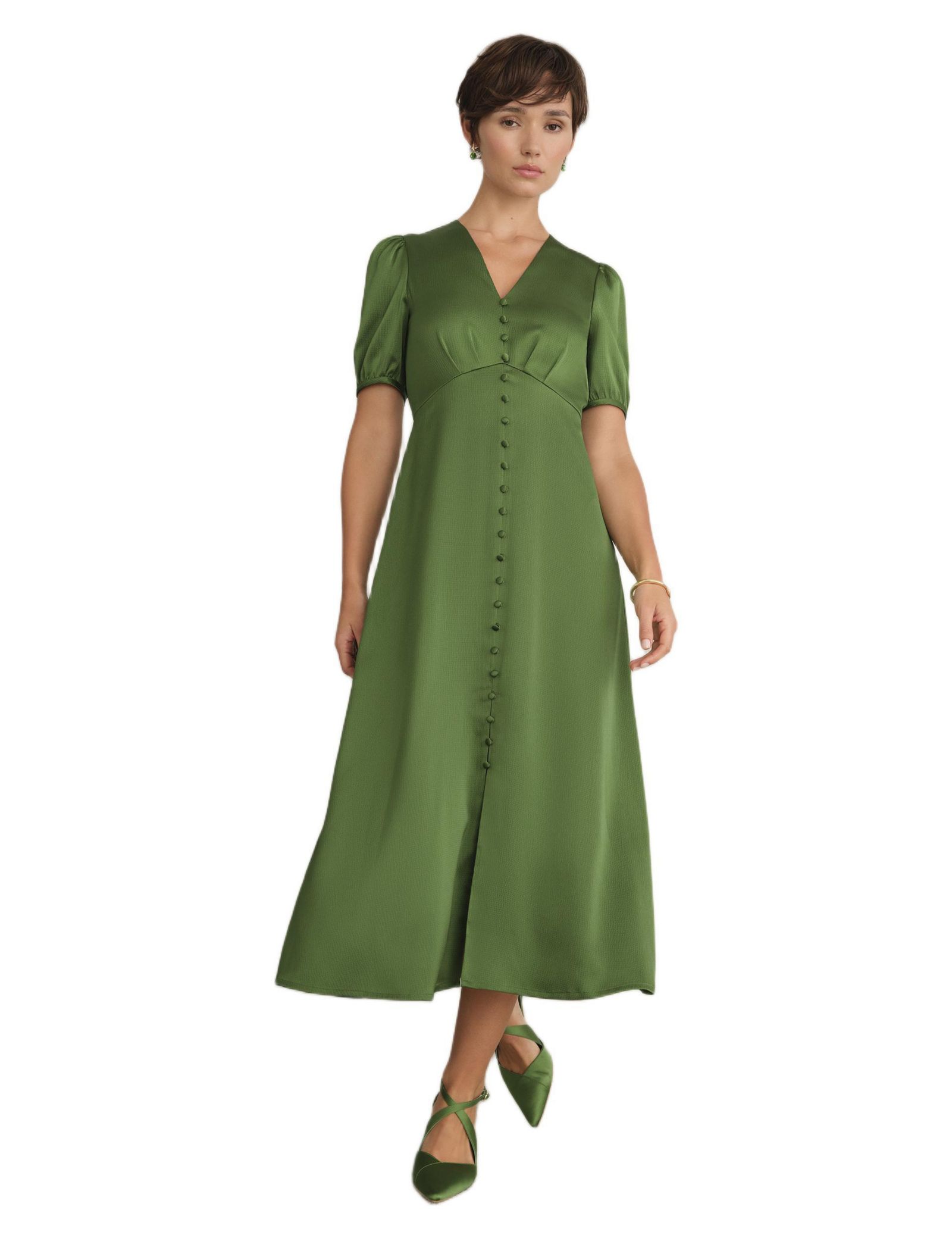 Женское миди-платье Hobbs London Button Front Puff Sleeve