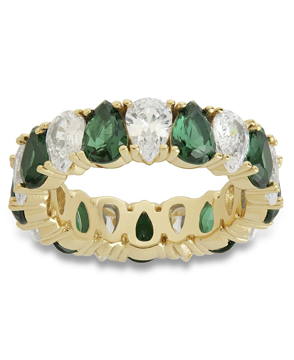 Серебряное кольцо Sterling Forever с изумрудом грушевидной огранки и кубическим цирконием