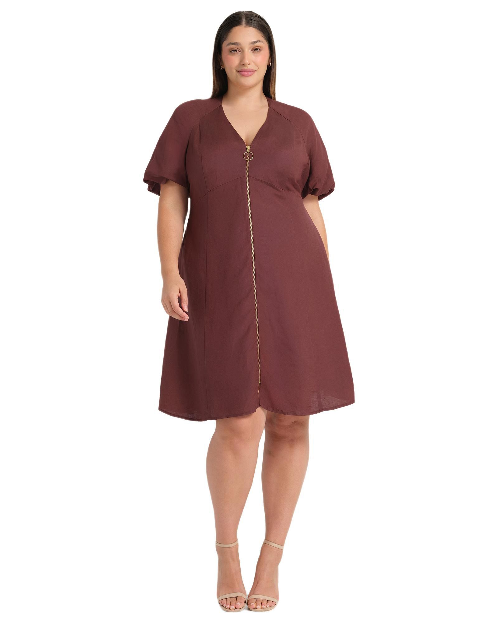 Мини-платье ESTELLE Women's Heather Linen Zip-Front Fit Flare