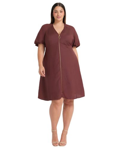 Мини-платье ESTELLE Women's Heather Linen Zip-Front Fit Flare