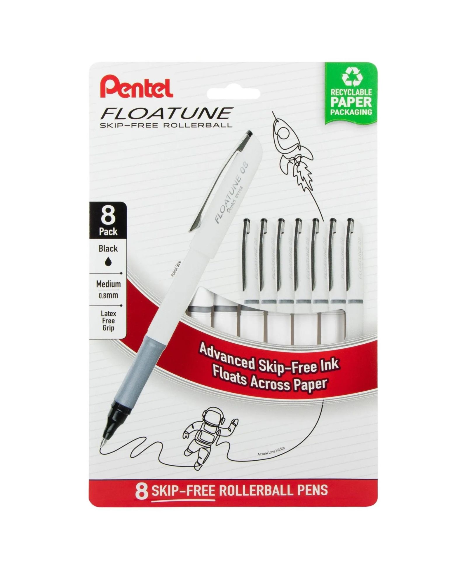 Ручки Pentel FLOATUNE Rollerball, 0.8mm, набор 8 шт