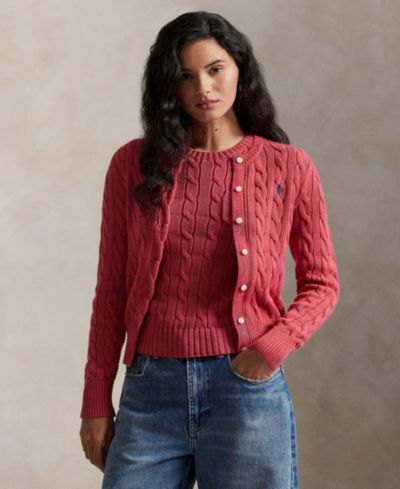 Polo Ralph Lauren Women's Cable-Knit Cotton Crewneck Cardigan Sweater