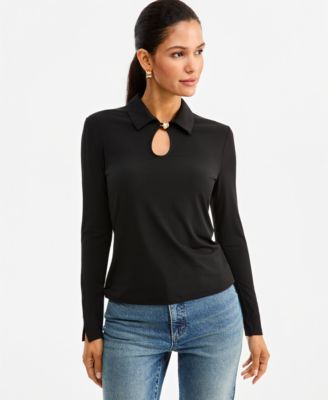 I.N.C. International Concepts Women's Long-Sleeve Collared Keyhole Blouse, Macy's Exclusive