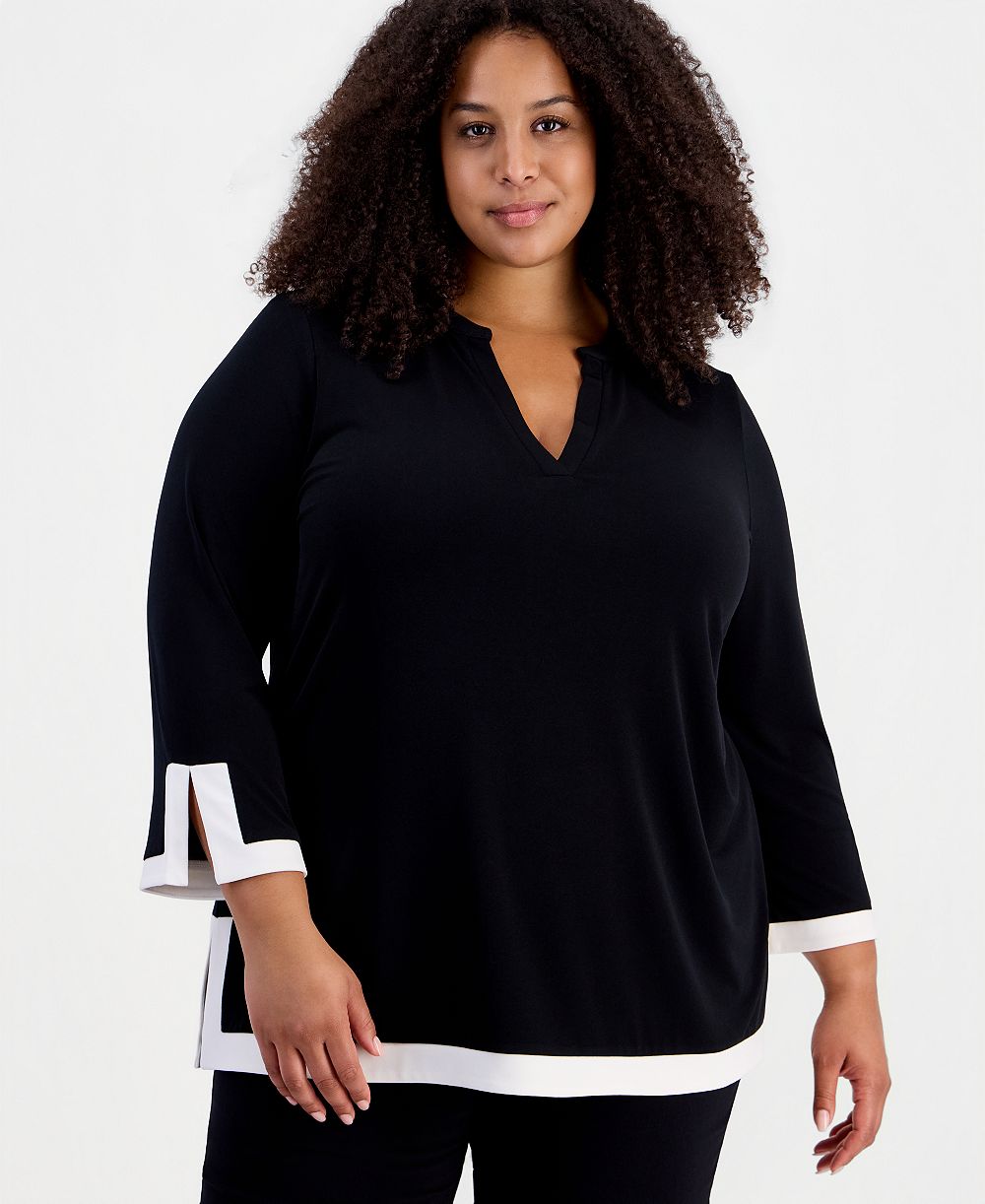 Женская туника JM Collection Plus Size с вырезом и рукавом 3/4, эксклюзив Macy's