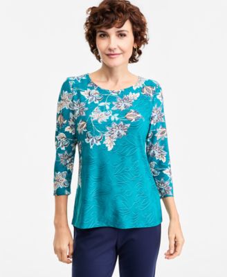 JM Collection Petite 3/4-Sleeve Floral Scoop Neck T-Shirt, Macy's Exclusive