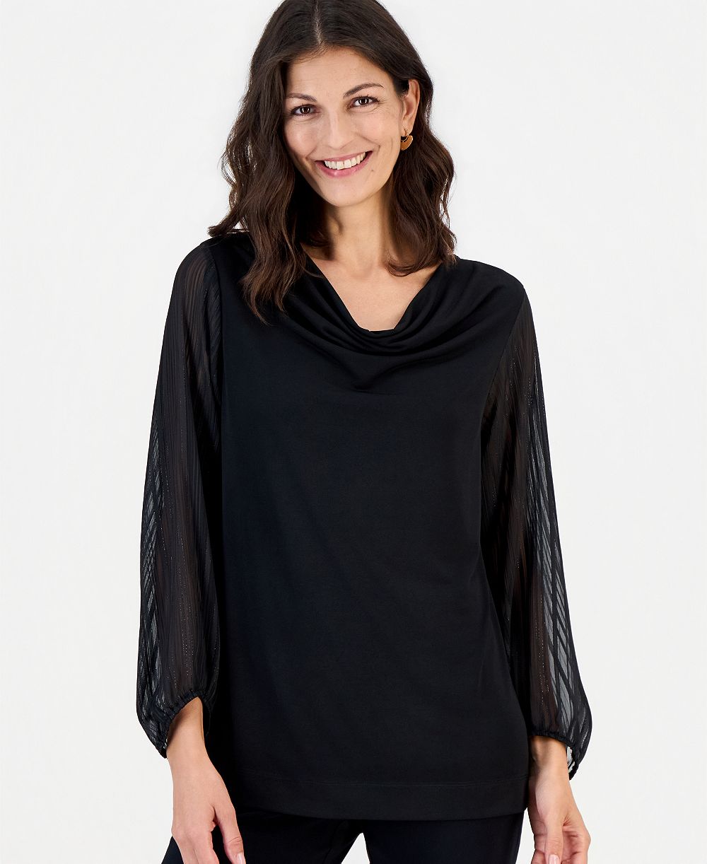JM Collection Women's Long-Sleeve Cowl-Neck Lurex Stripe Blouse, Macy's Exclusive