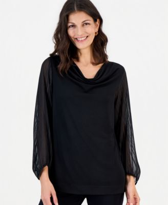 JM Collection Women's Long-Sleeve Cowl-Neck Lurex Stripe Blouse, Macy's Exclusive