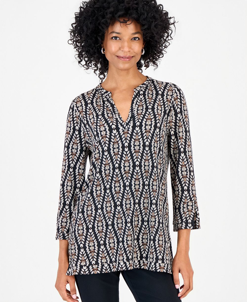 JM Collection Women's Opulent Travels 3/4-Sleeve Splitneck Tunic, Macy's Exclusive