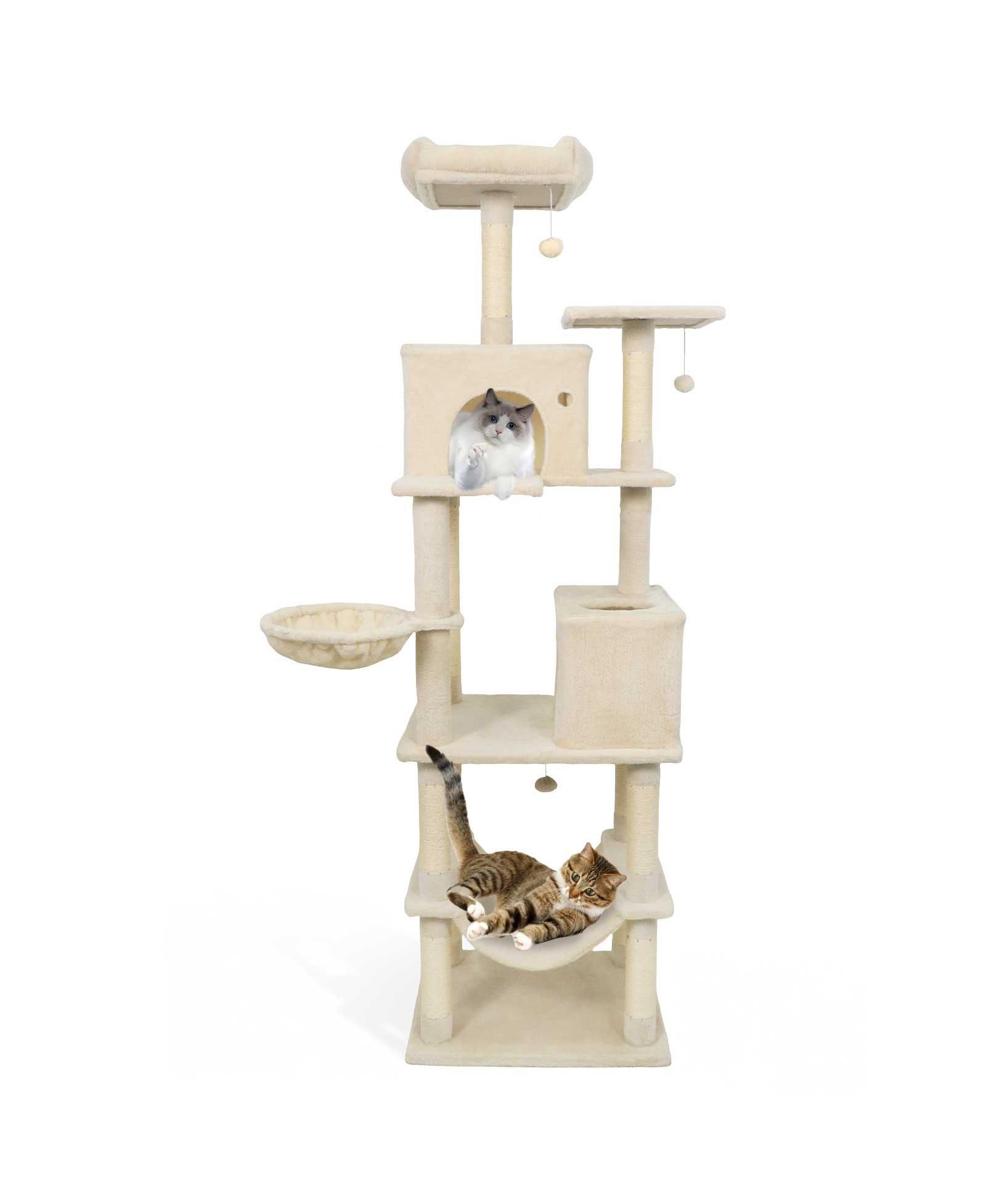 COZITO Cat Tree 80 inch Tall with 2 Large Condos and Dangling Toys