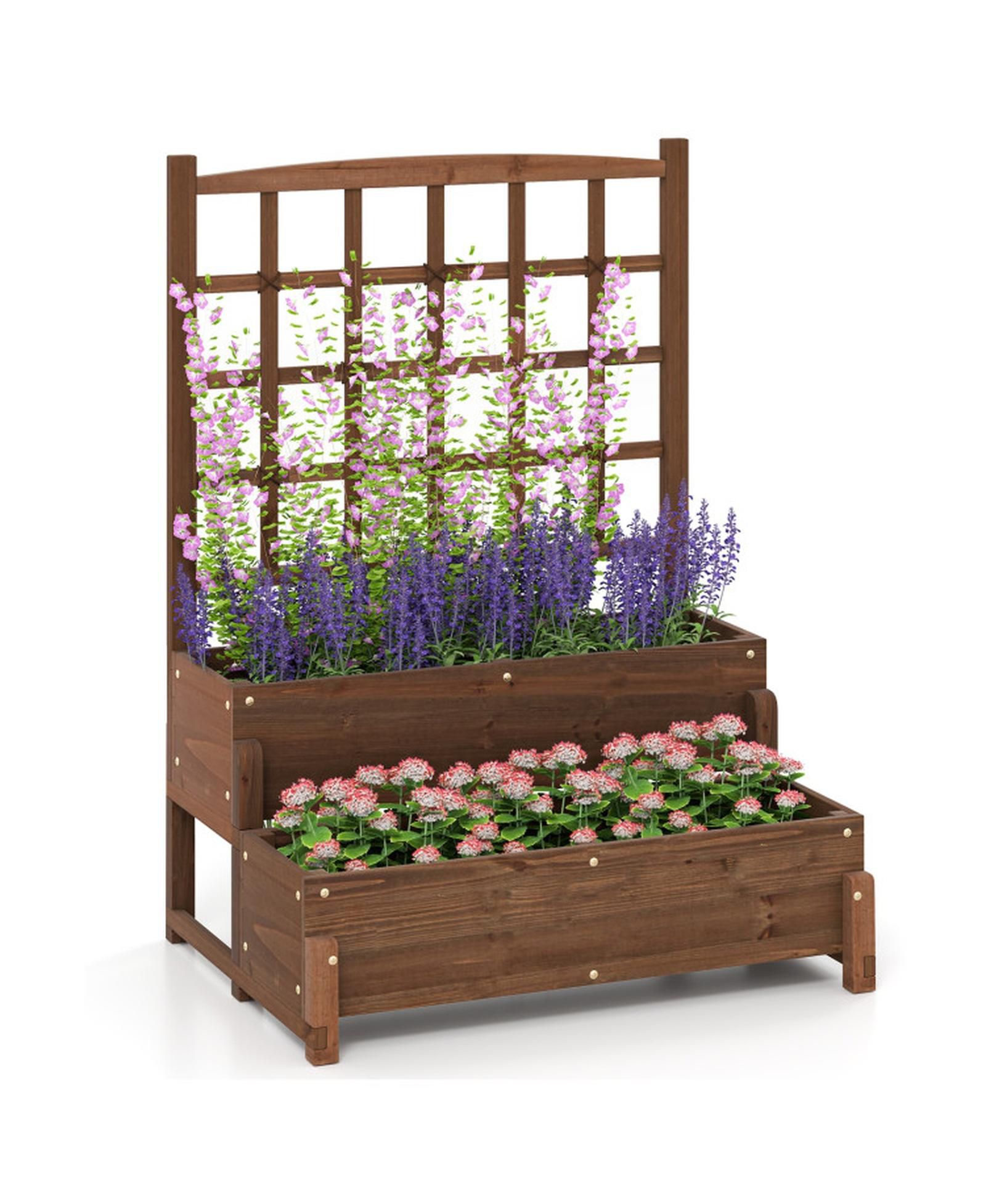GOUUN 2-Tier Elevated Planter Box with Climbing Trellis