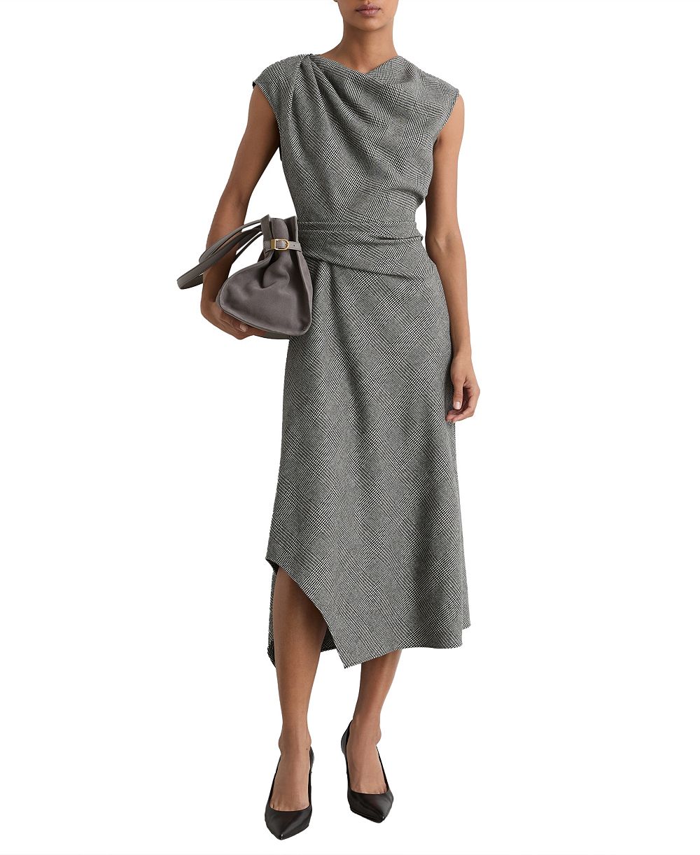 Женское платье REISS Clara Sleeveless Prince of Wales Check Asymmetric Draping Midi