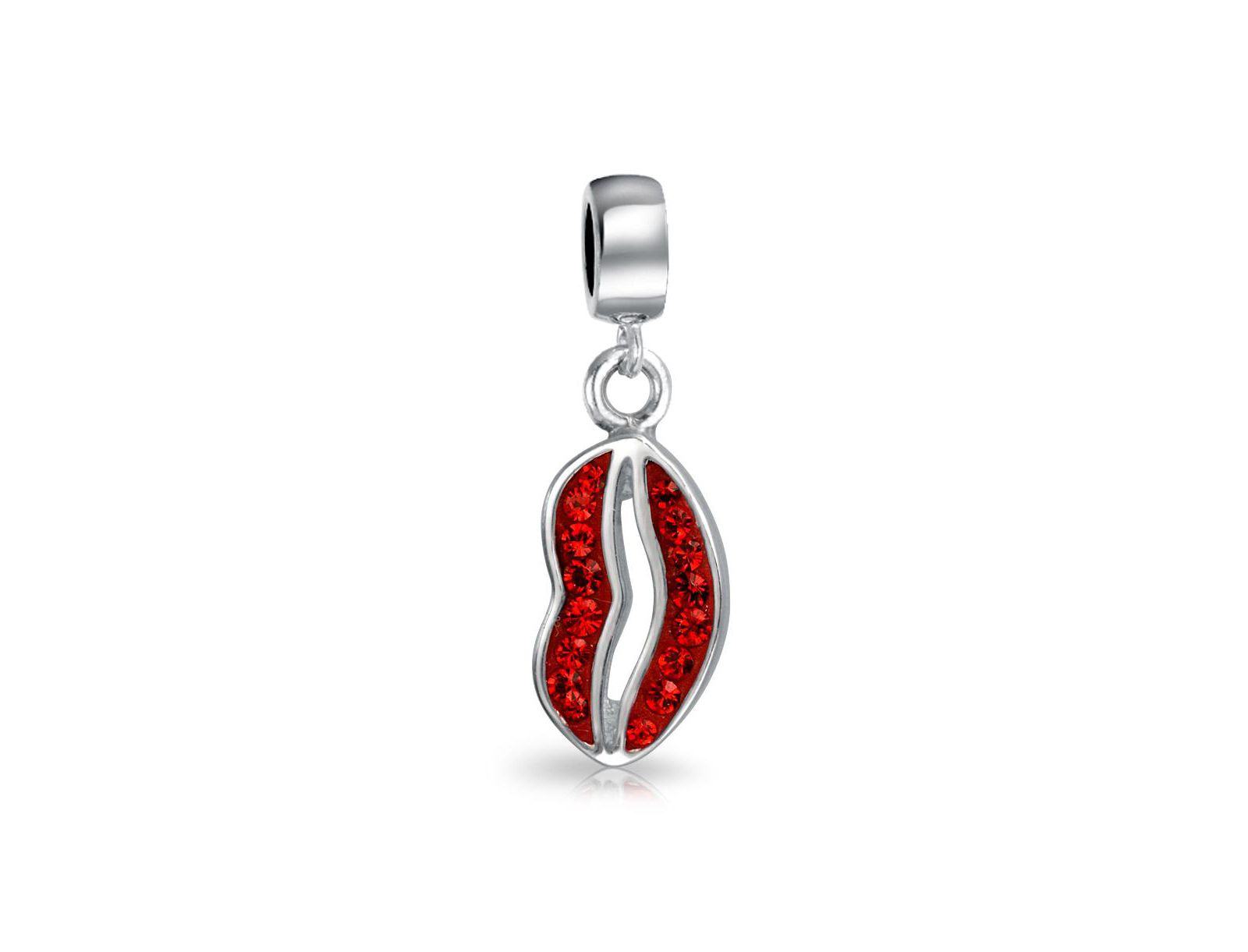 Bling Jewelry Crystal Kiss Lip Dangle Charm Bead .925 Sterling Silver for Bracelet