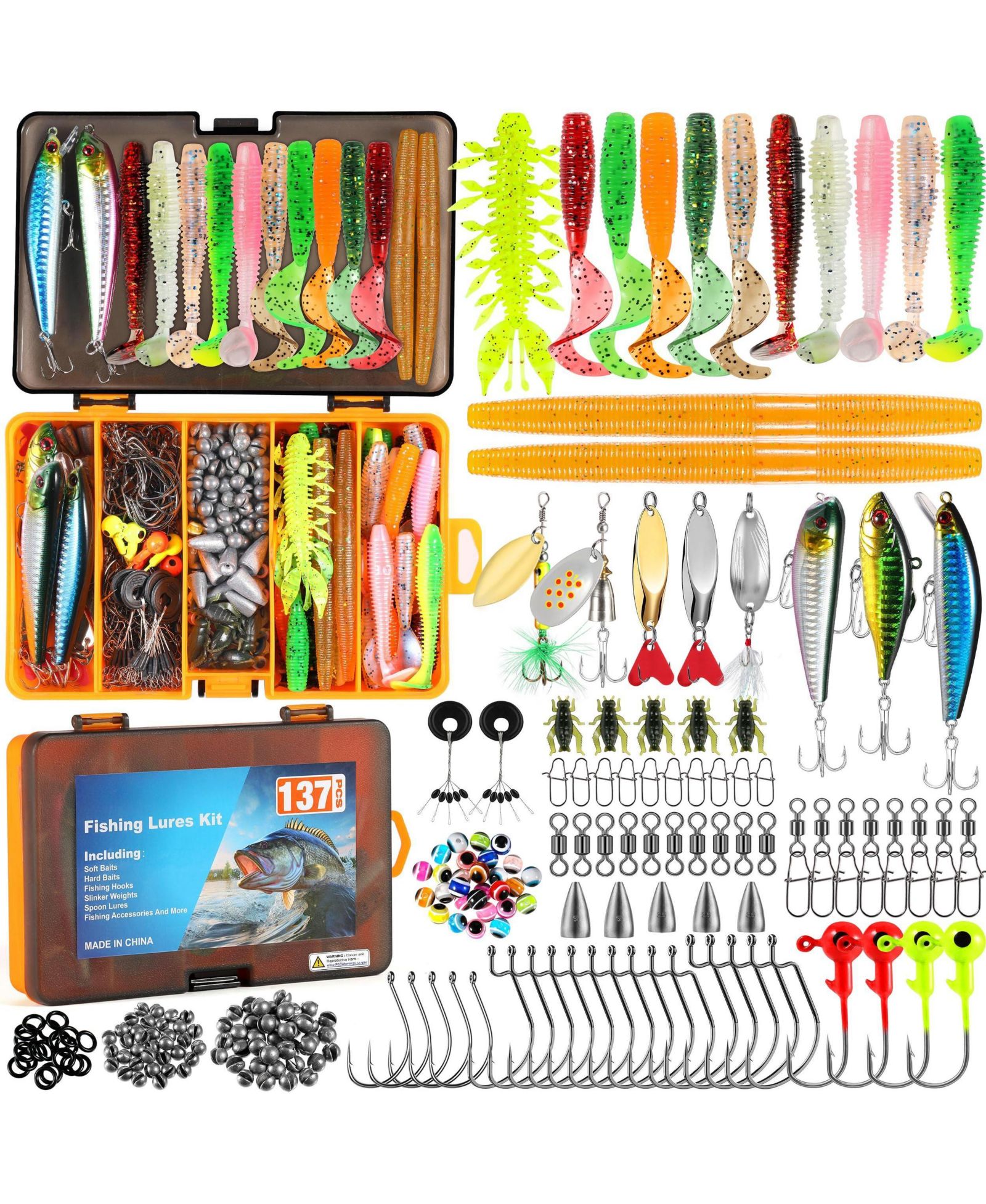 GNUADZ 137-piece Fishing Lures Tackle Box Crankbaits Spoon Hooks Weights Gear Kit Bass Freshwater