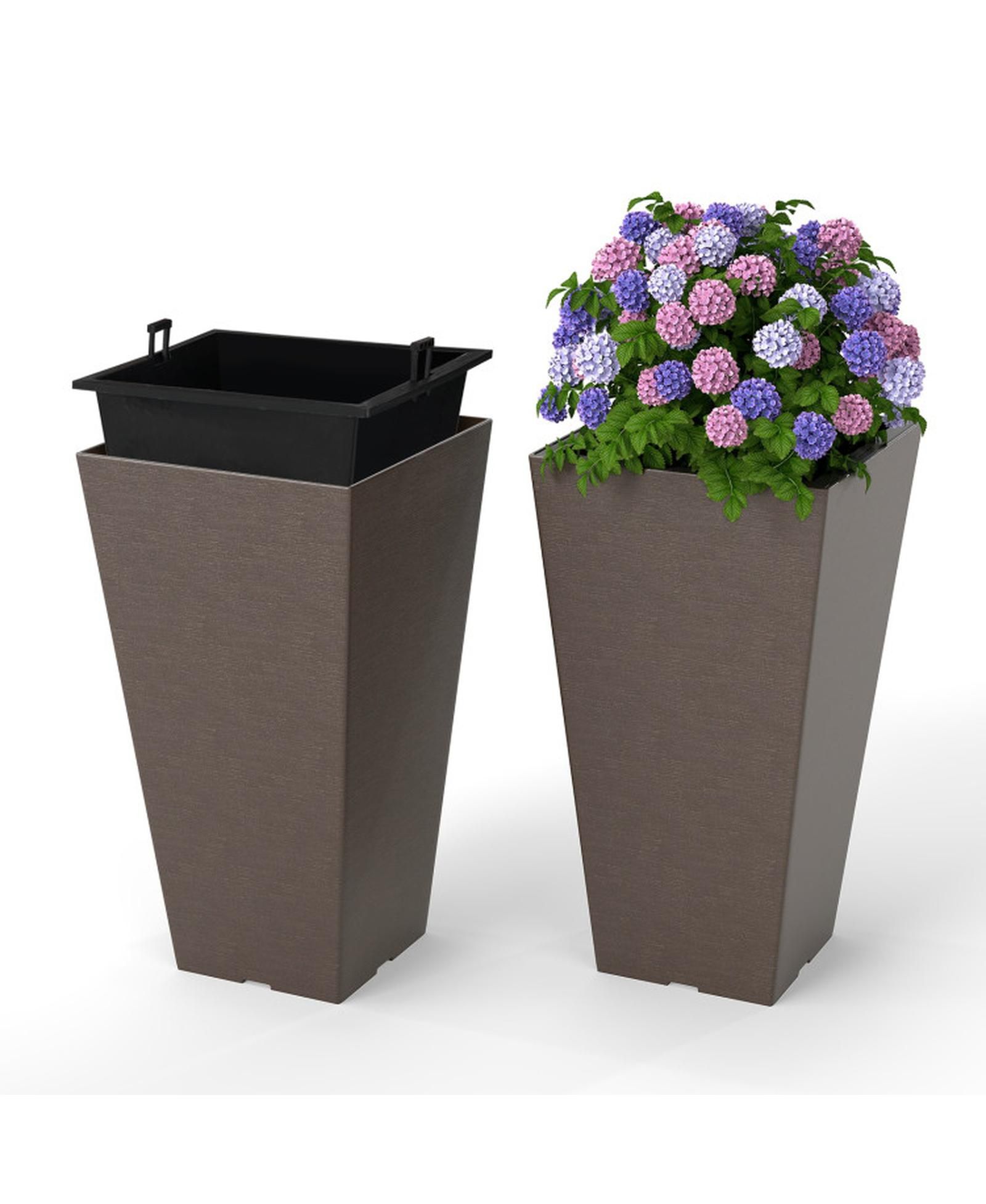 GOUUN Self-Watering Square Taper Planters Set of 2 with Removable Inner Bucket