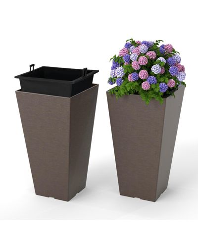 GOUUN Self-Watering Square Taper Planters Set of 2 with Removable Inner Bucket