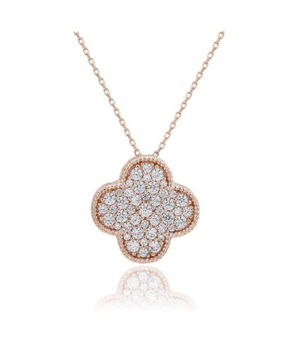 SUZY LEVIAN NEW YORK Sterling Silver Cubic Zirconia Pave Large Flower Clover Pendant