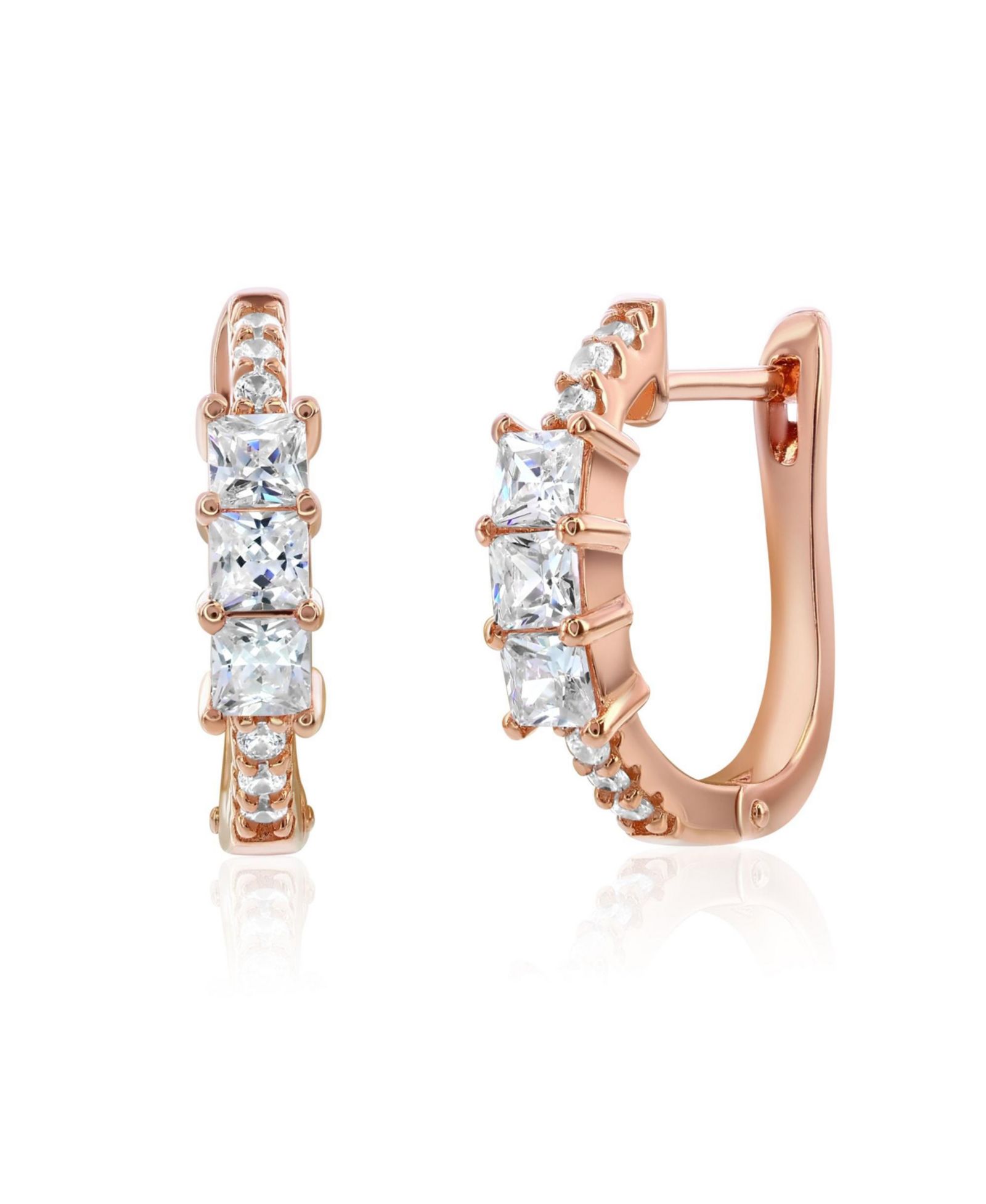 SUZY LEVIAN NEW YORK Серьги-кольца Suzy Levian Sterling Silver Princess Cut Cubic Zirconia Huggie Hoop