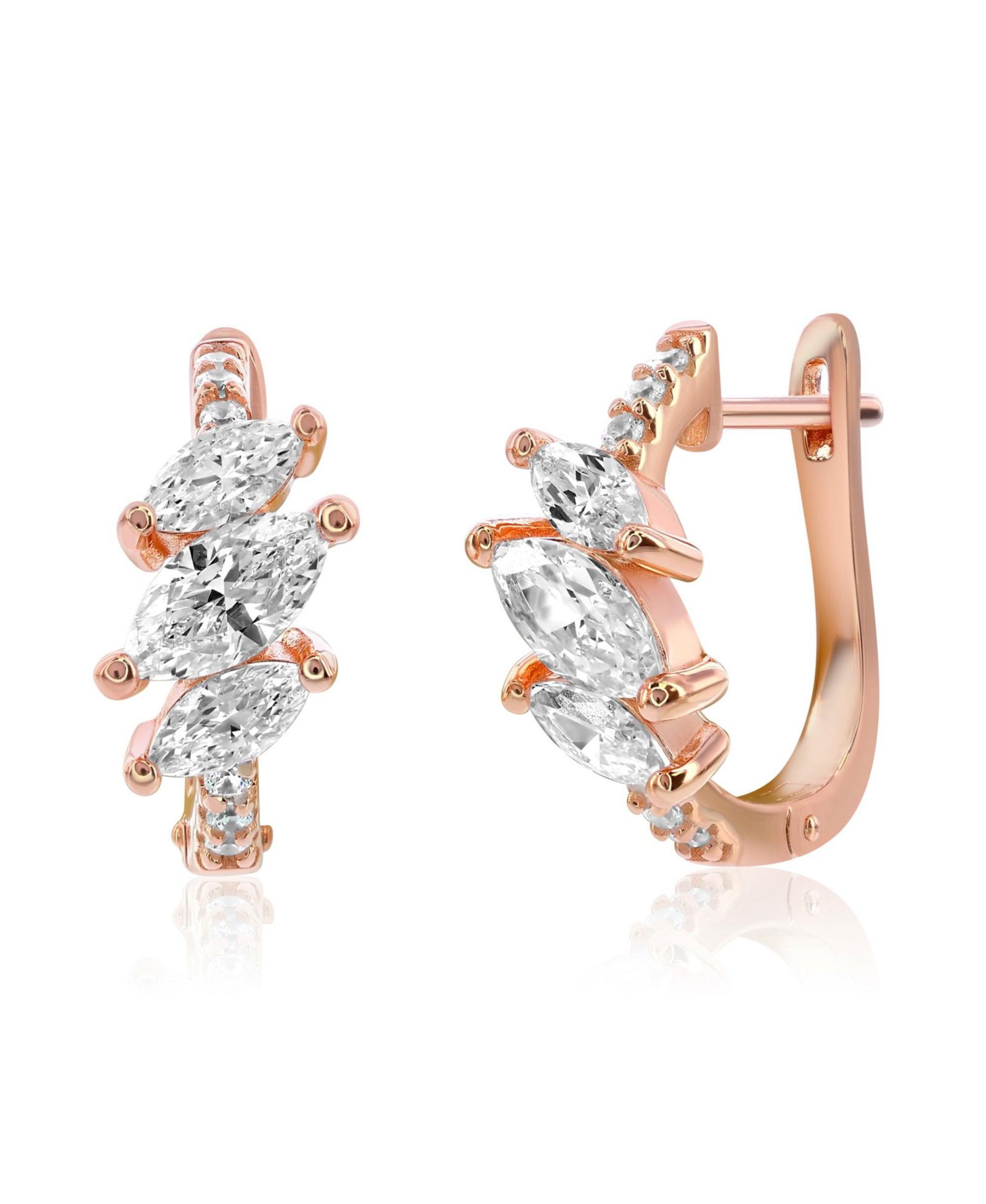 SUZY LEVIAN NEW YORK Sterling Silver Marquise Cut Cubic Zirconia Huggie Hoop Earrings