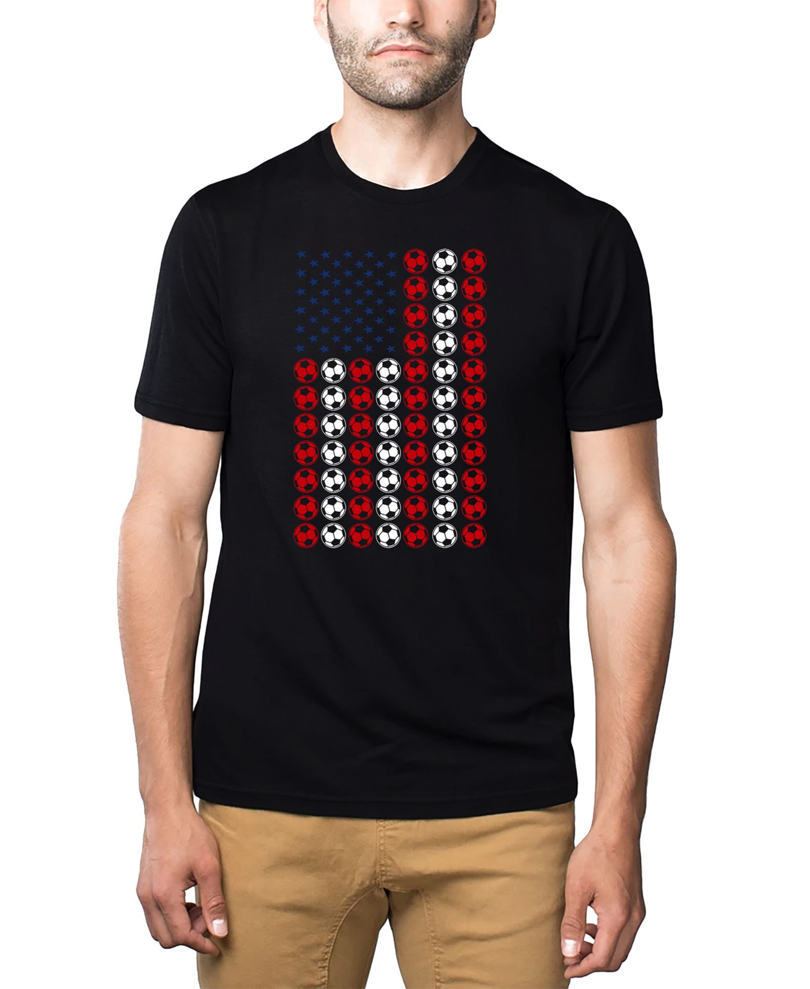 Мужская футболка LA Pop Art American Flag Soccer Balls Word Art из смеси хлопка и полиэстера
