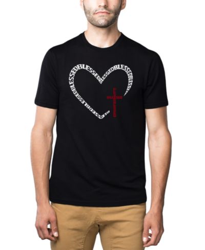 LA Pop Art Men's Blessed Heart Cross Word Art Cotton and Polyester Blend T-Shirt