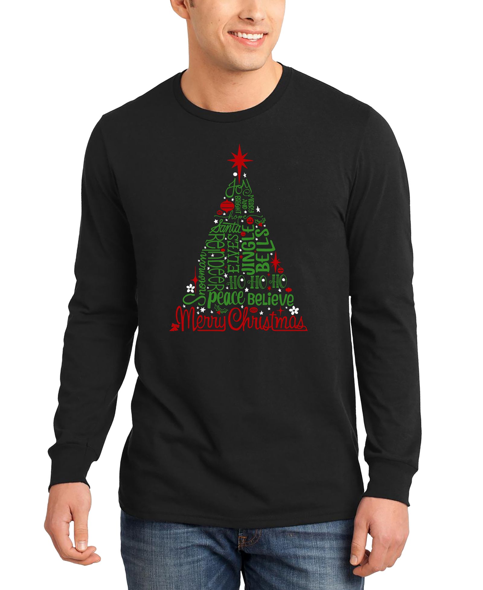 LA Pop Art Men's Holiday Christmas Tree Word Art Long-Sleeve T-Shirt