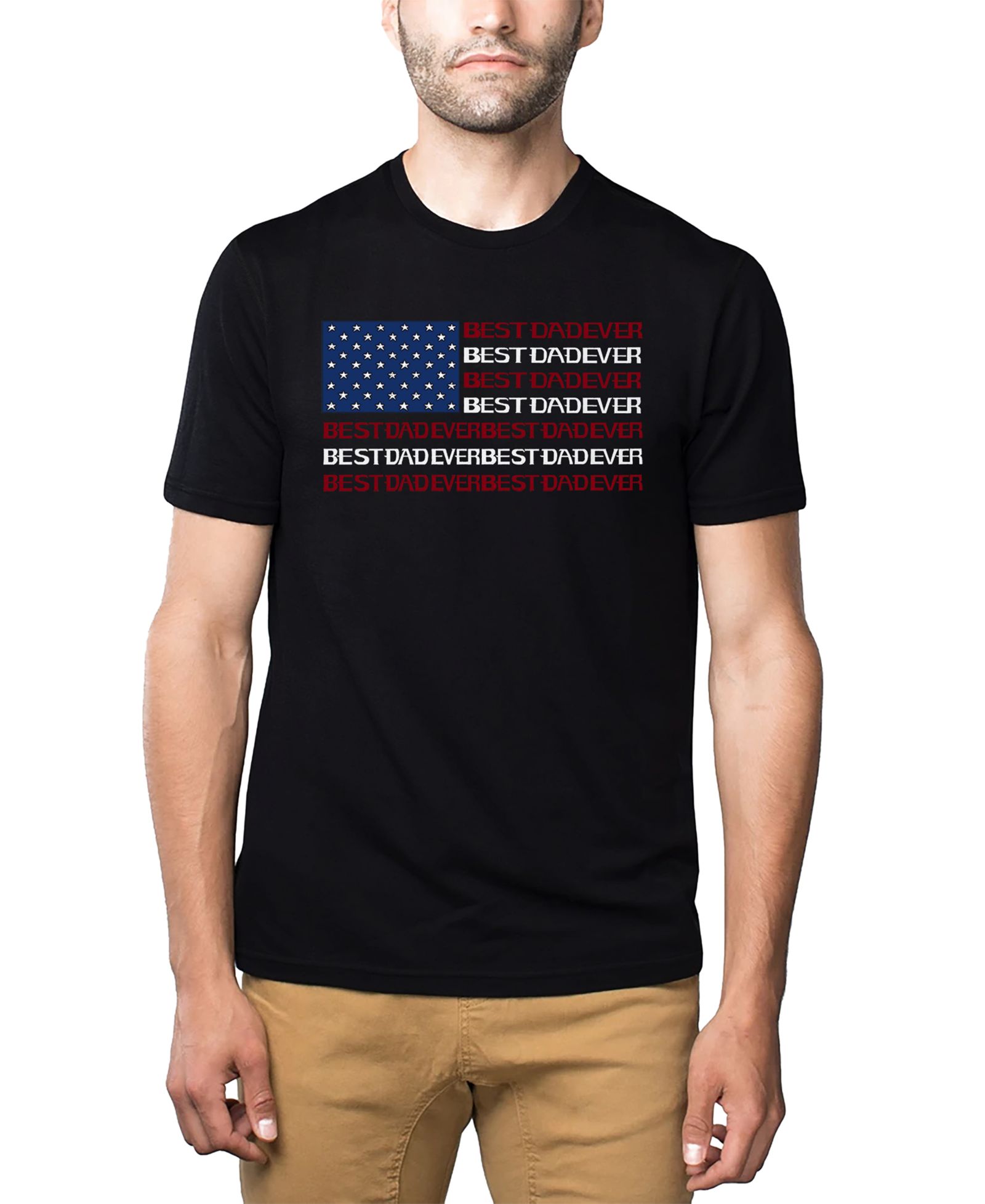 LA Pop Art Men's Best Dad Ever American Flag Word Art Cotton and Polyester Blend T-Shirt