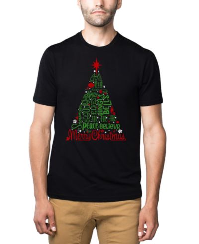 LA Pop Art Мужская хлопковая футболка из смесового полотна с принтом Holiday Christmas Tree Word Art