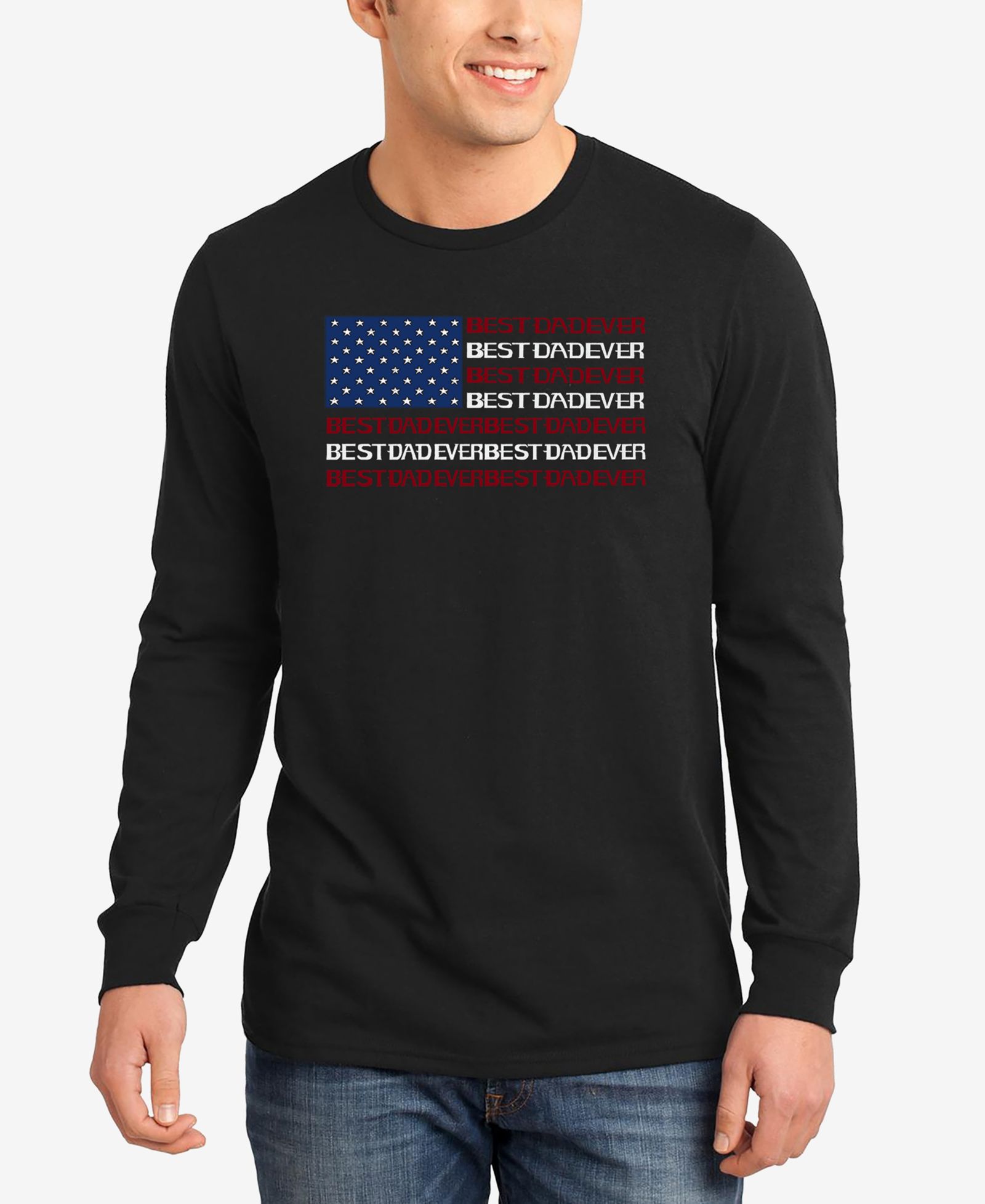 LA Pop Art Men's Best Dad Ever American Flag Word Art Long-Sleeve T-Shirt