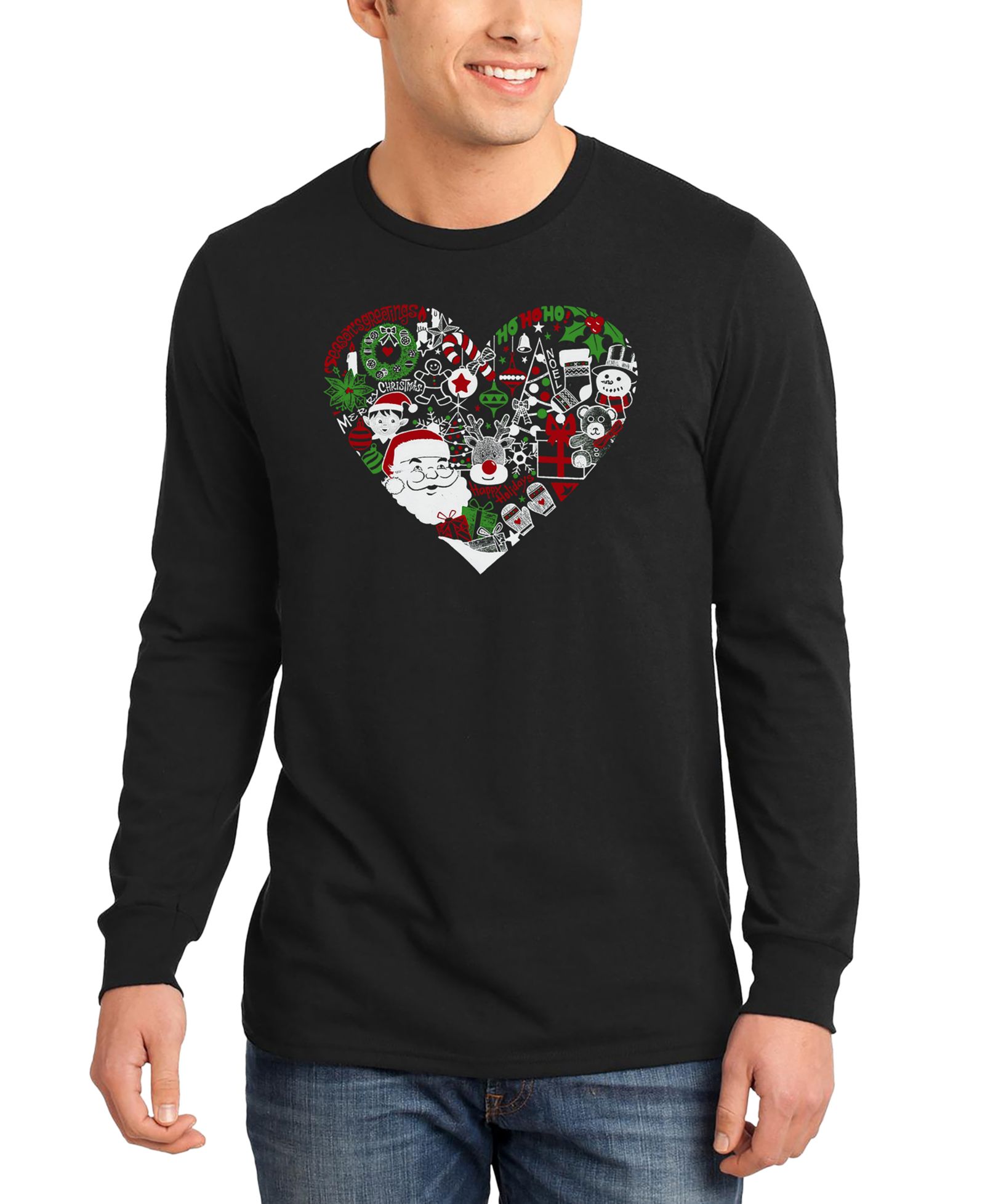 LA Pop Art Men's Christmas Themed Heart Word Art Long-Sleeve T-Shirt
