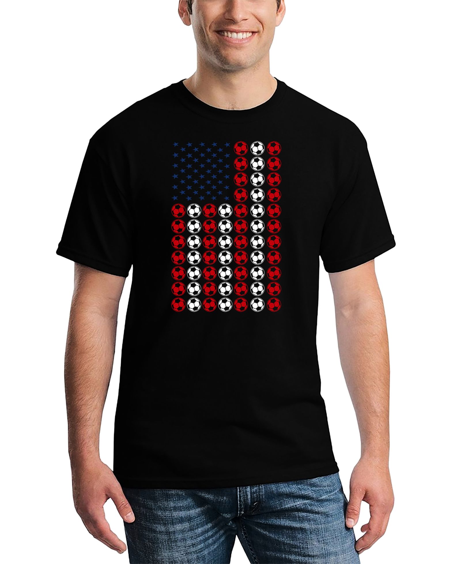 LA Pop Art Men's American Flag Soccer Balls Word Art T-Shirt
