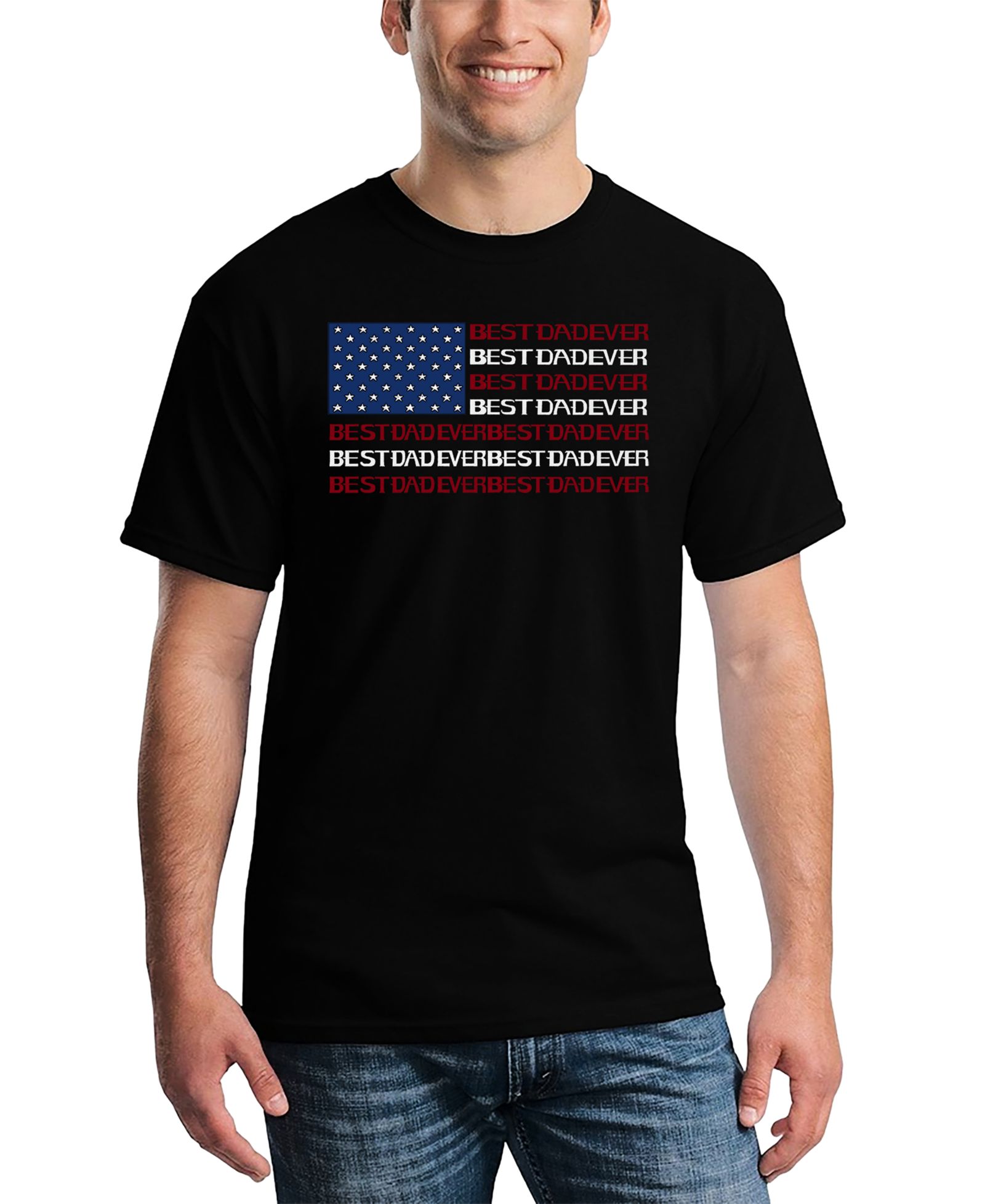 LA Pop Art Men's Best Dad Ever American Flag Word Art T-Shirt