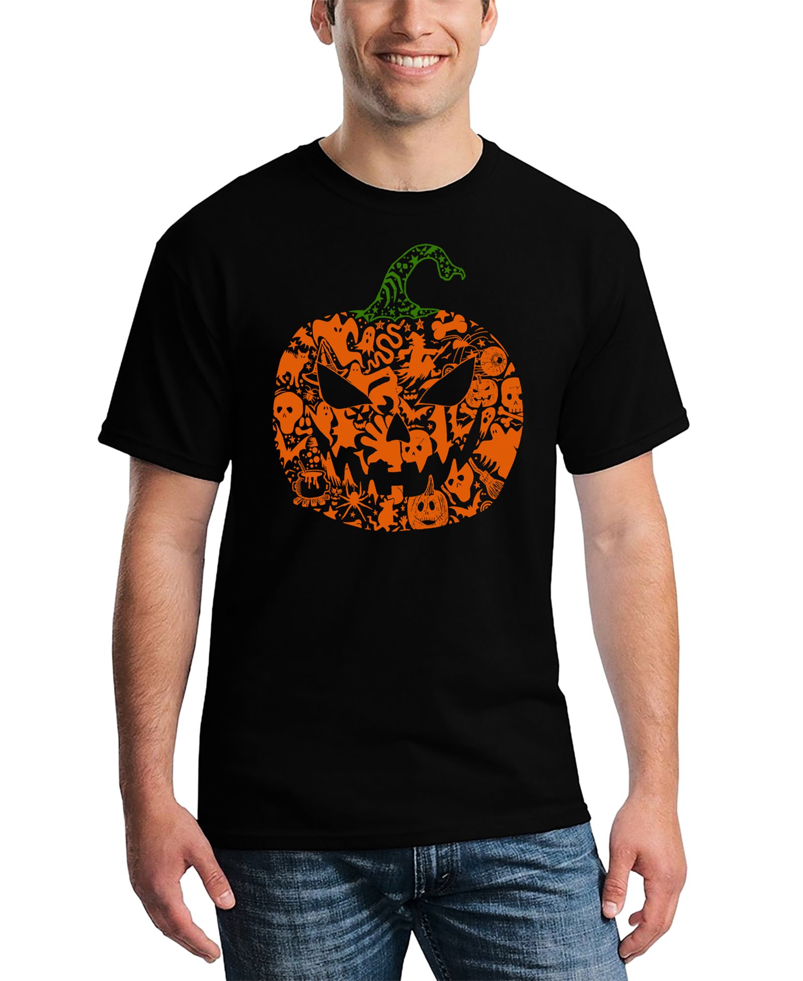 LA Pop Art Men's Halloween Pumpkin Word Art T-Shirt