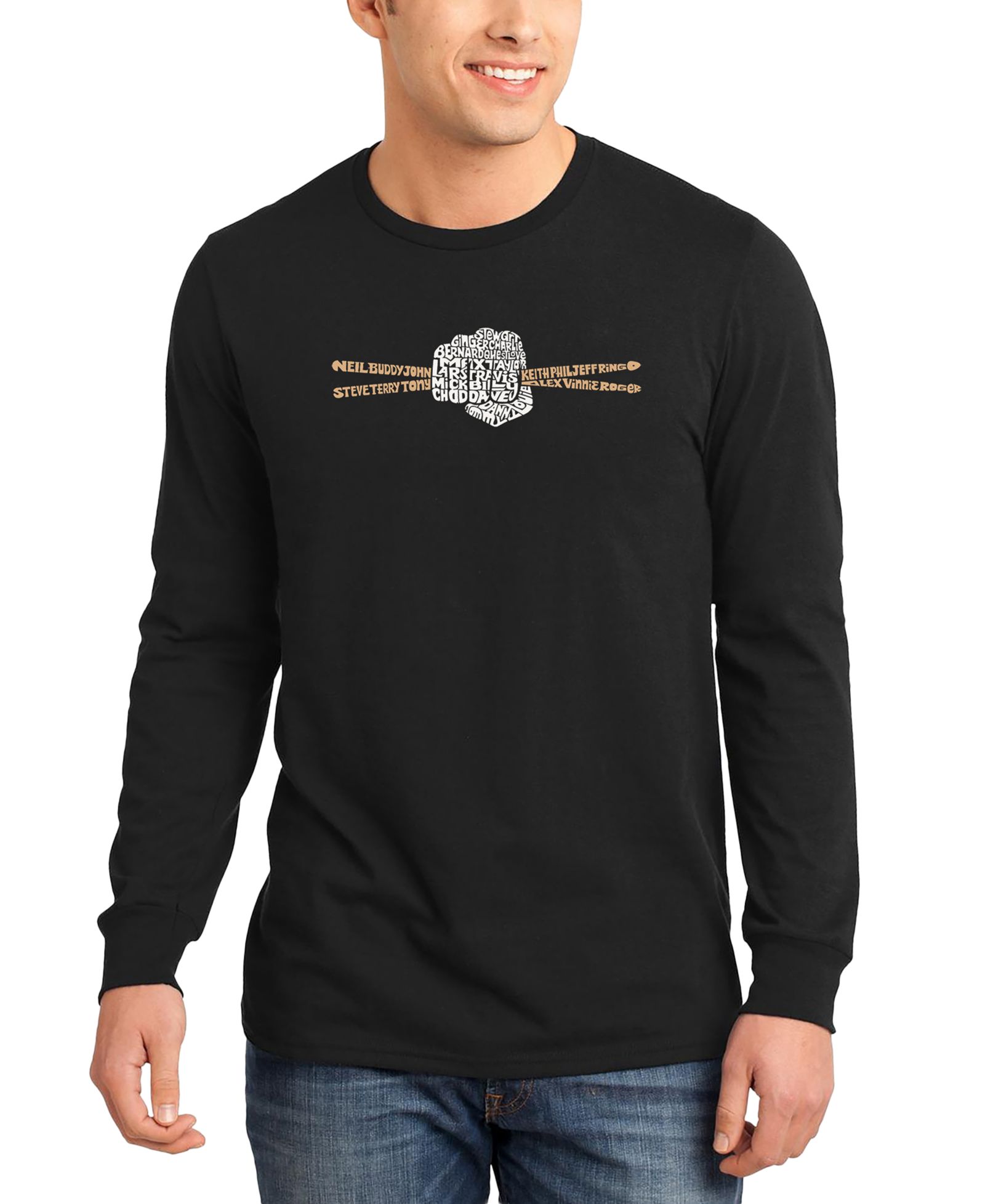 LA Pop Art Men's Drumsticks Word Art Long-Sleeve T-Shirt