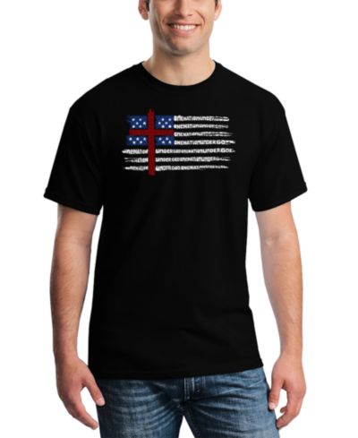 Мужская футболка LA Pop Art One Nation Under God American Flag Cross Word Art