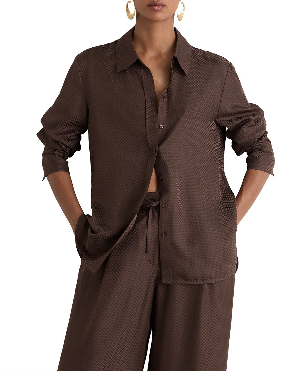 REISS Women's Aliana Long-Sleeve Collared Silk Shirt