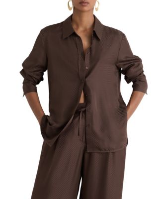 REISS Women's Aliana Long-Sleeve Collared Silk Shirt