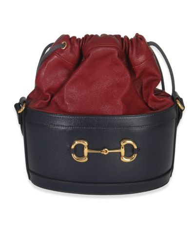 Б/у сумка-ведро Gucci Horsebit 1955 из телячьей кожи, красная и темно-синяя