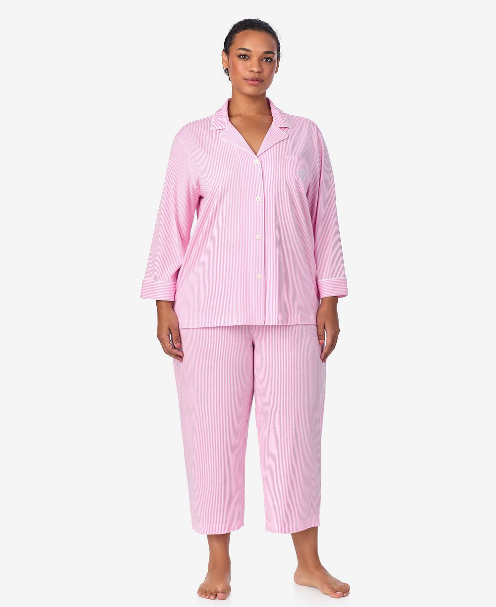 Lauren Ralph Lauren Plus Size Button-Front Top and Pants Pajama Set