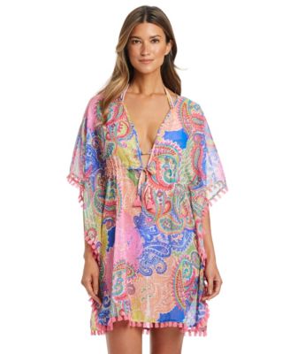 Bleu by Rod Beattie Women's Chiffon V-Neck Caftan Cover-Up Dress