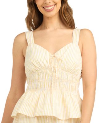 BCX Juniors' Striped V-Neck Peplum Tank