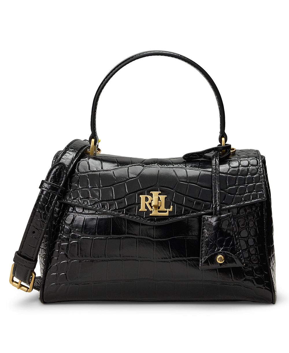 Lauren Ralph Lauren Farrah Croc-Embossed Small Soft Satchel Bag