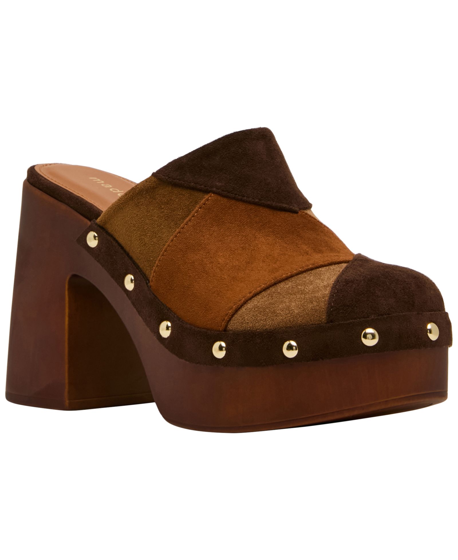 Madden Girl Women's Austin-P Patch Studded Wooden Platform Mule Clogs