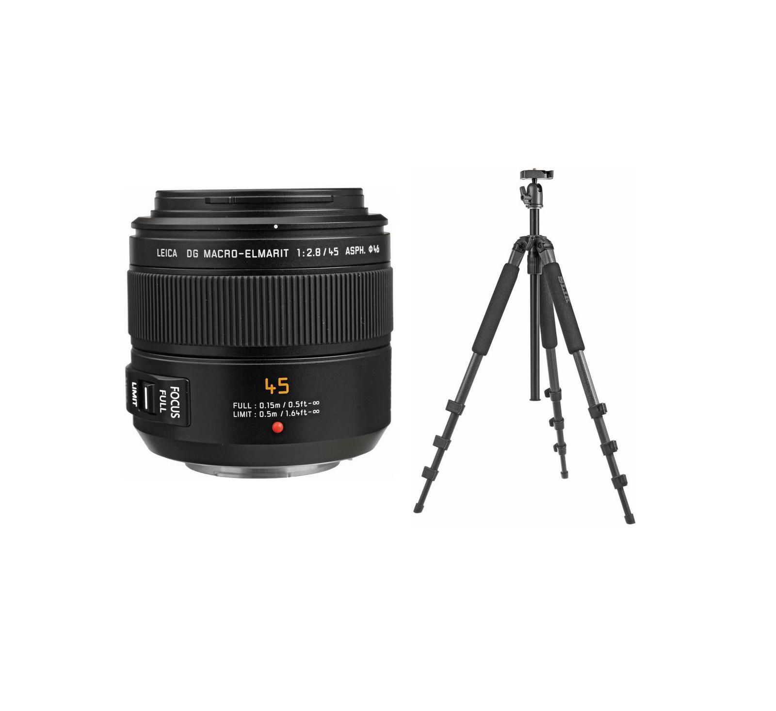 Объектив Panasonic LUMIX G Leica DG Macro-Elmarit 45mm f/2.8, MFT, с комплектом штатива