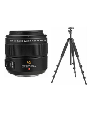 Panasonic LUMIX G Leica DG Macro-Elmarit 45mm f/2.8 Aspherical Lens для Micro Four Thirds, комплект с штативом Slik U8800L 3-Section Aluminum Tripod