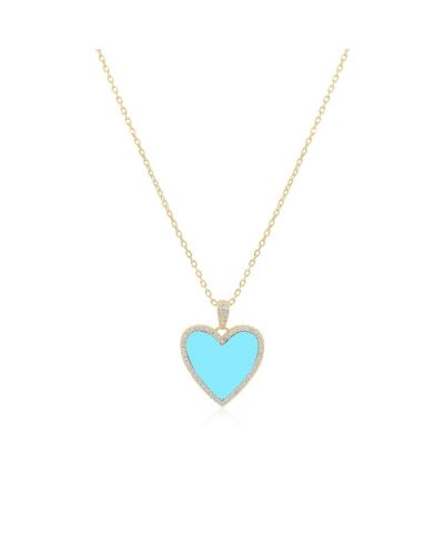 The Lovery Large Turquoise CZ Halo Heart Necklace 14K Gold-Plated Sterling Silver