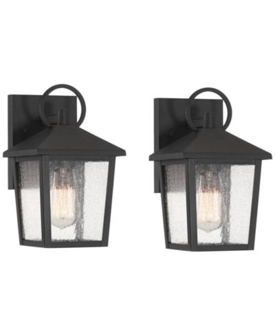 John Timberland Westmont  High Modern Outdoor Wall Light Fixture Mount Porch House Set of 2 Sand Aluminum Glass Shade