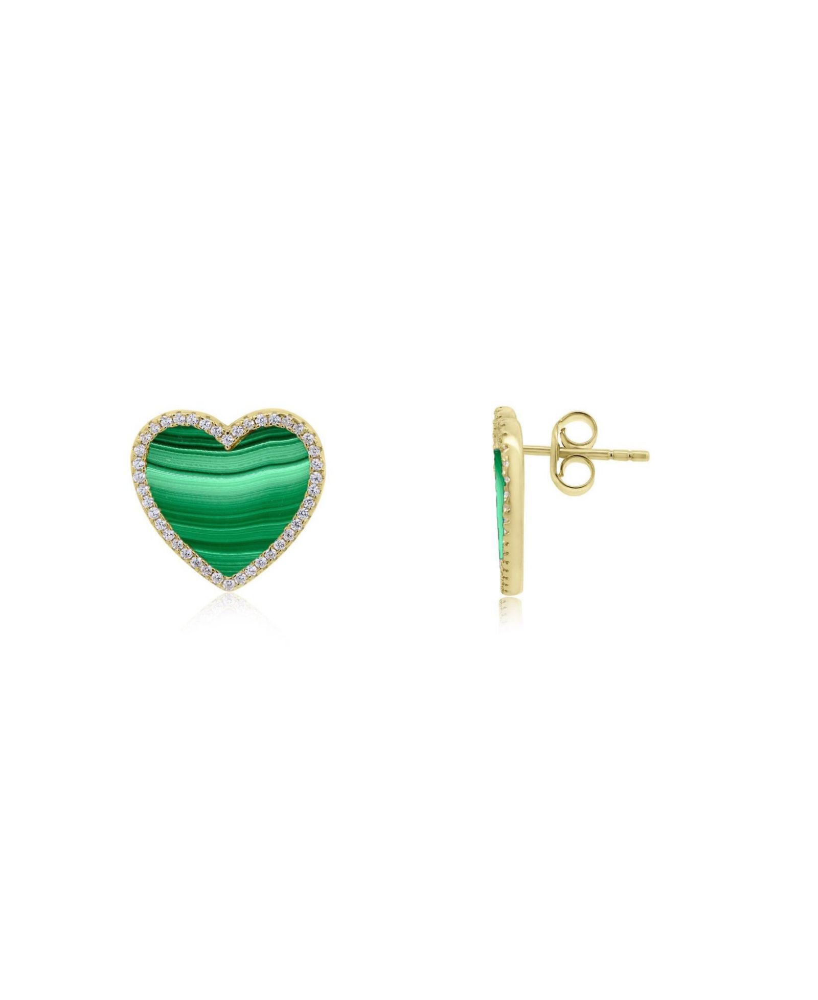 The Lovery Серьги-гвоздики Malachite CZ Halo, позолоченное серебро 14K